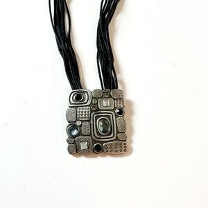 Statement necklace boho artistic square pendant black silver gunmetal gothic